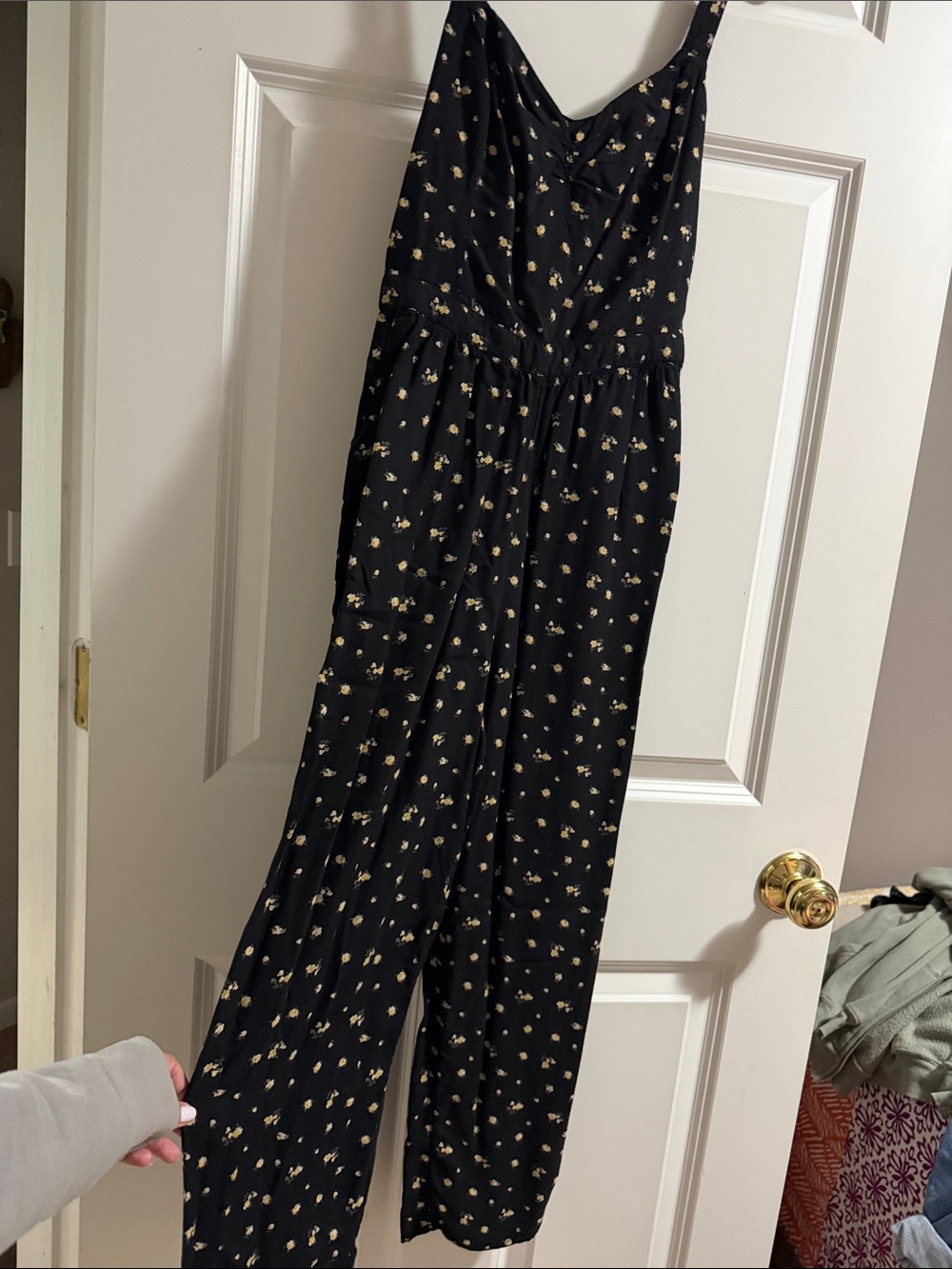 Hollister Black Jumpsuit with Small Cream Floral Print